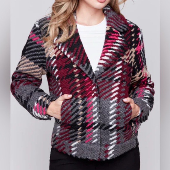 CHARLIE B Women's Mulberry Wool Blend Plaid Short Coat Winter Warm TG/XL NEW - Picture 1 of 16
